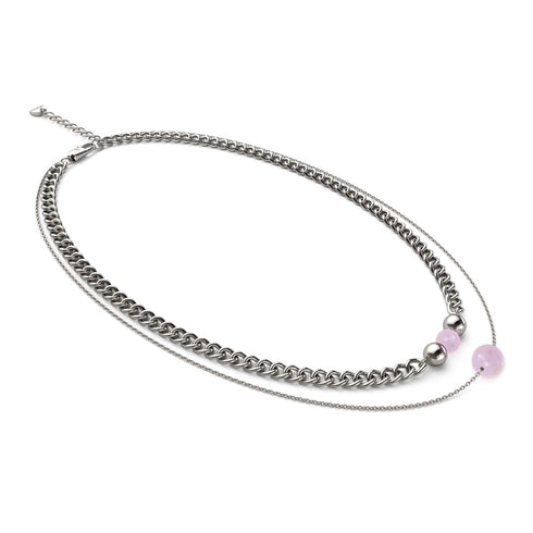 Quartz Rose x Argent | Collier chaîne de pierres précieuses